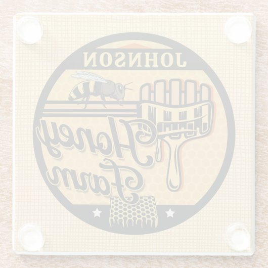 ハニービーファーム名パーソナライズされたスイートビーハイブ ガラスコースター (裏面)