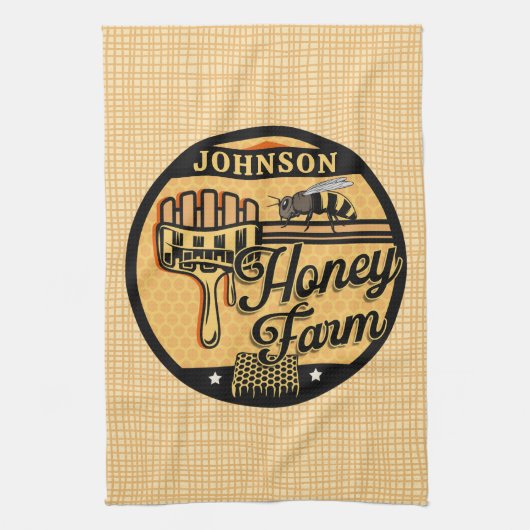 ハニービーファーム名パーソナライズされたスイートビーハイブ キッチンタオル (縦)