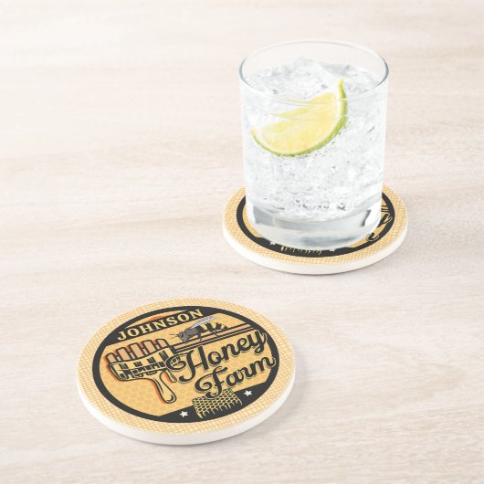 ハニービーファーム名パーソナライズされたスイートビーハイブ コースター (側面)