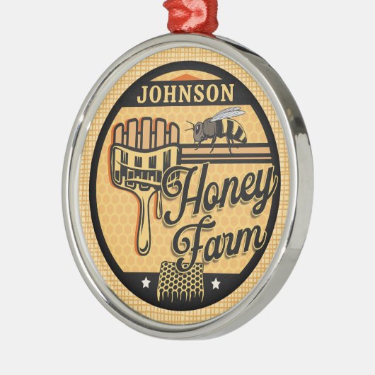 ハニービーファーム名パーソナライズされたスイートビーハイブ メタルオーナメント (左)