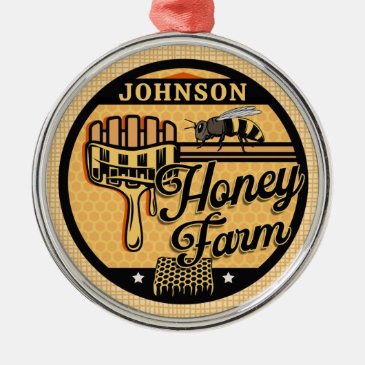 ハニービーファーム名パーソナライズされたスイートビーハイブ メタルオーナメント (正面)