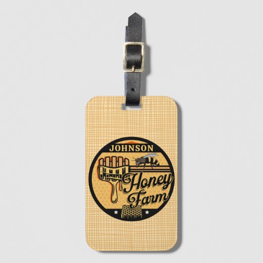 ハニービーファーム名パーソナライズされたスイートビーハイブ ラゲッジタグ (正面縦)