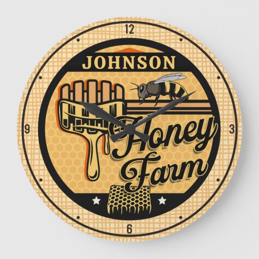 ハニービーファーム名パーソナライズされたスイートビーハイブ ラージ壁時計 (正面)