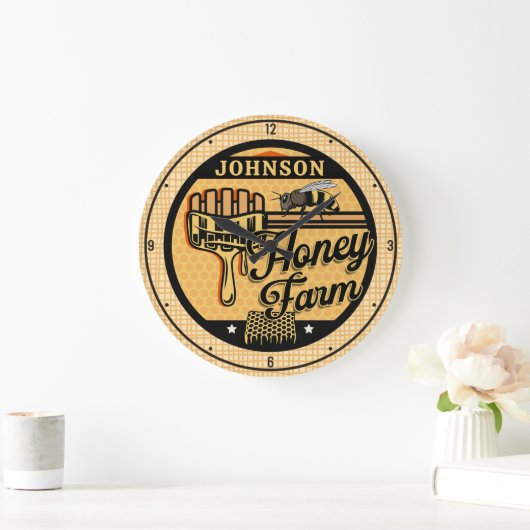 ハニービーファーム名パーソナライズされたスイートビーハイブ ラージ壁時計 (ホーム)
