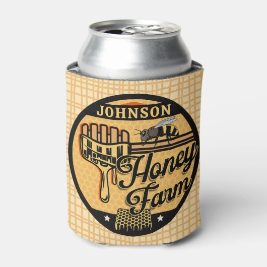 ハニービーファーム名パーソナライズされたスイートビーハイブ 缶クーラー (缶正面)