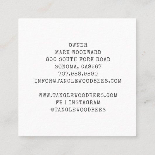 ハニービーフローラスクエアビジネスカード スクエア名刺 (裏面)