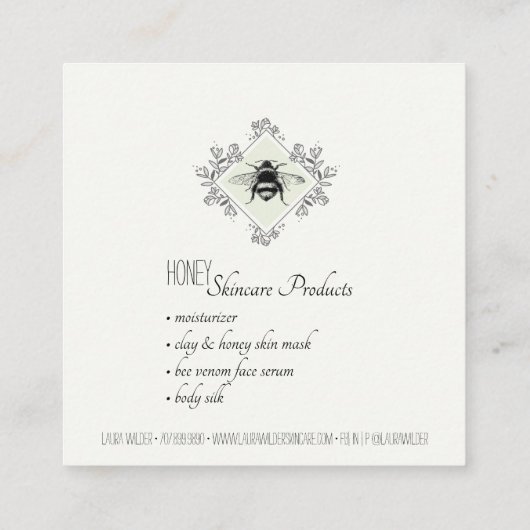 ハニービーフローラロゴスキンケア製品スクエア スクエア名刺 (裏面)