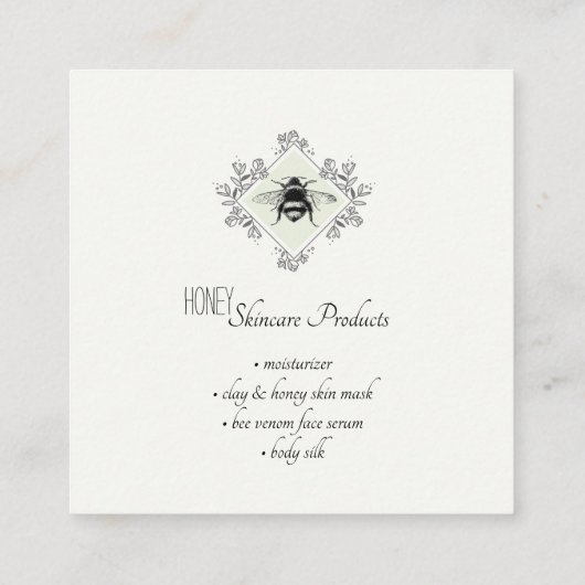 ハニービーフローラロゴスキンケア製品 スクエア名刺 (裏面)