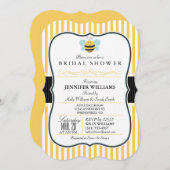 ハニービーブライダルシャワー招待状;黄ストライプ色 招待状 (正面/裏面)