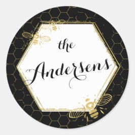 ハニービーブラック金ゴールド名前をカスタムするステッカー結婚ズ ラウンドシール