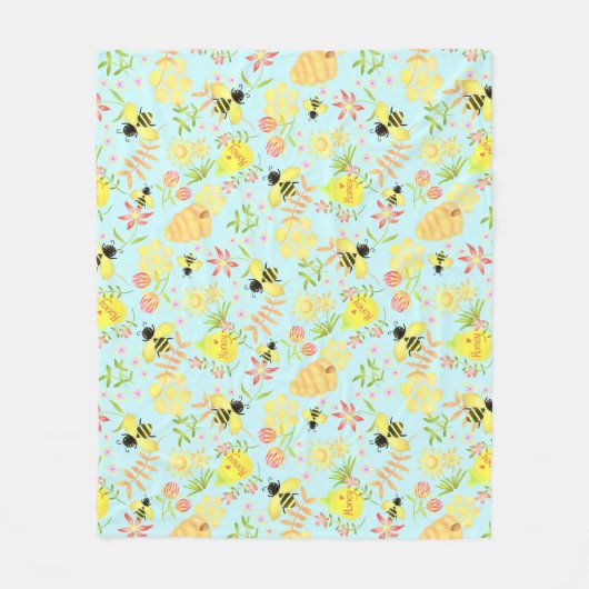 ハニービーブルー フリースブランケット (正面)