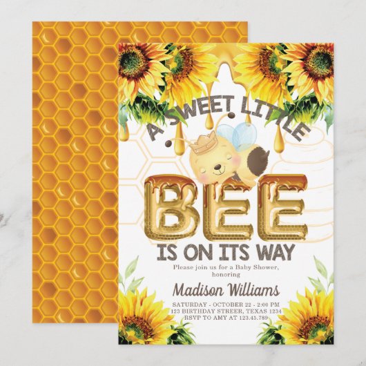 ハニービーベイビーシャワー 超かわいい 招待状 (正面/裏面)