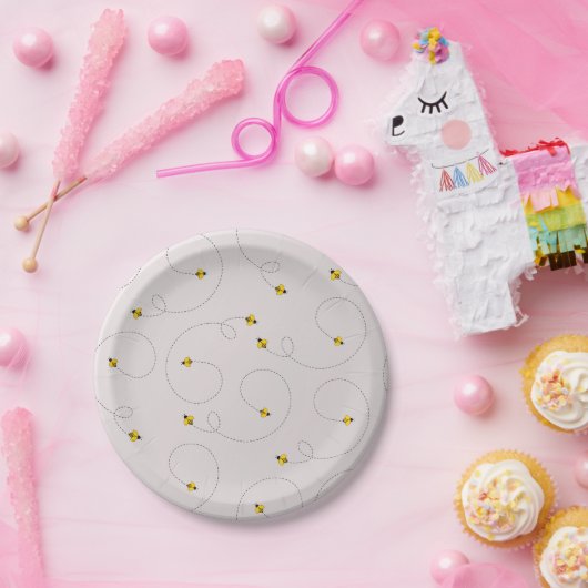 ハニービーベビーシャワーピンク ペーパープレート (パーティー)