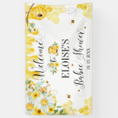 ハニービーベビーシャワーフローラ背景ウェルカム 横断幕 (縦)