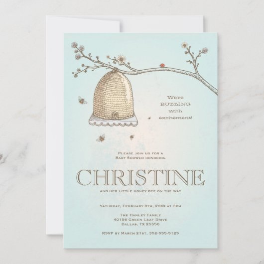 ハニービーベビーシャワー招待状 招待状 (正面)
