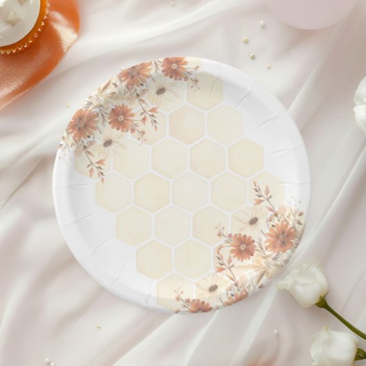 ハニービーボホーワイルドフラワーファースト誕生日 ペーパープレート