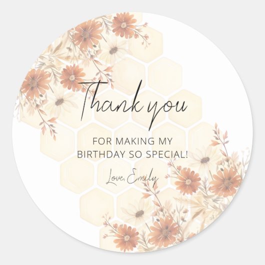 ハニービーボホーワイルドフラワー誕生日感謝してい ラウンドシール (正面)