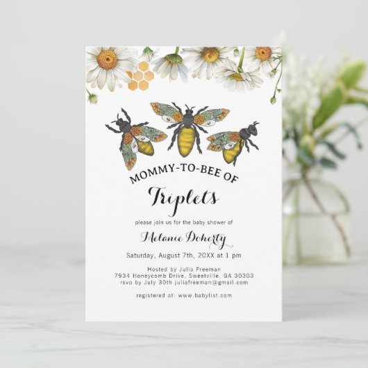 ハニービーママへビー三つ子ベビーシャワー 招待状 (スタンド正面)