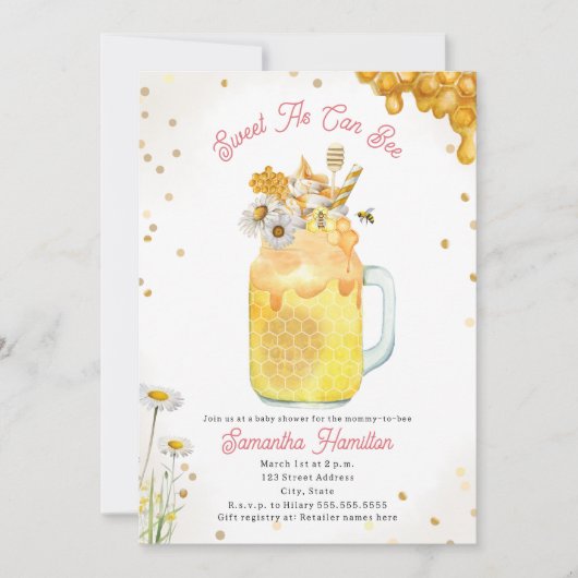 ハニービーミルクシェイクフローラガールベビーシャワー 招待状 (正面)