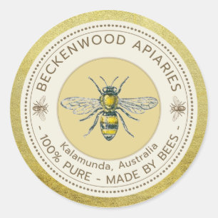 ハニービーラベル黄色の養蜂家の養蜂場金ゴールド ラウンドシール
