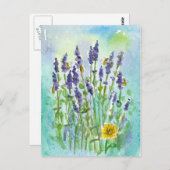 ハニービーラベンダー水彩花 ポストカード (正面/裏面)