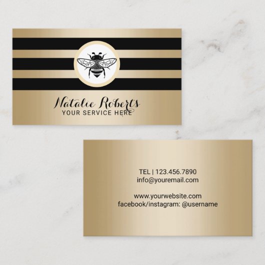 ハニービーロゴブラック金ゴールドストライプ養蜂場 名刺 (正面/裏面)