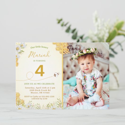 ハニービーワイルドフラワーガールバースデーパーティー写真 招待状 (スタンド正面)