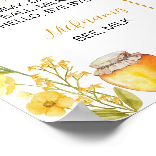 ハニービーワイルドフラワーファースト誕生日マイルストーンサイン ポスター (角)