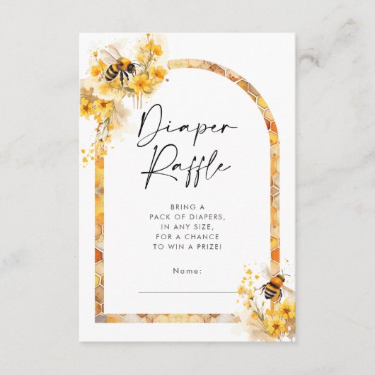 ハニービーワイルドフラワーベビーシャワーおむつラッフル エンクロージャーカード (正面)