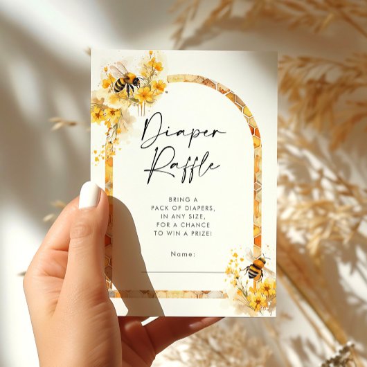ハニービーワイルドフラワーベビーシャワーおむつラッフル エンクロージャーカード