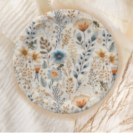 ハニービーヴィンテージブルーフローラベビーシャワー ペーパープレート