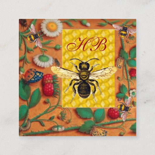 ハニービー春の花、いちご蜂 スクエア名刺 (裏面)