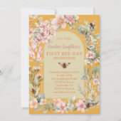 ハニービー水彩花イラスト ファーストビーデイ 招待状 (正面)