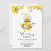 ハニービー甘い黄色のフローラひまわり水色 招待状 (正面)