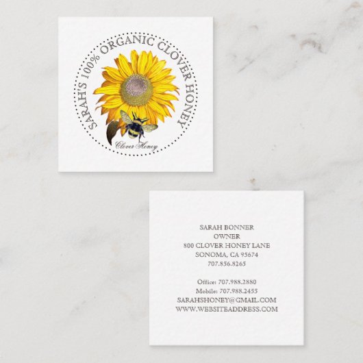 ハニービー素朴イエローダンデリオン名刺 スクエア名刺 (正面/裏面)