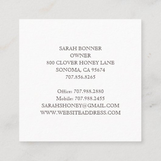 ハニービー素朴イエローダンデリオン名刺 スクエア名刺 (裏面)