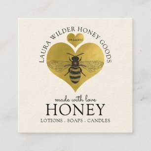 ハニービー製品図解入りの、写真付きのロゴ金箔 スクエア名刺