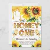 ハニービー誕生日ひまわりファースト誕生日 招待状 (正面)