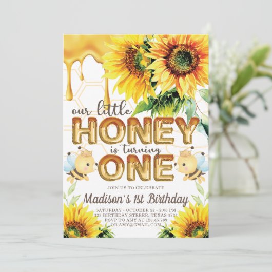ハニービー誕生日ひまわりファースト誕生日 招待状 (スタンド正面)