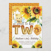 ハニービー誕生日ひまわり可愛い2歳の誕生日 招待状 (正面/裏面)