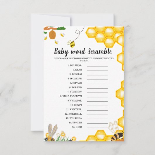 ハニービー語スクランブル赤ちゃんシャワーゲームカード 招待状 (正面)