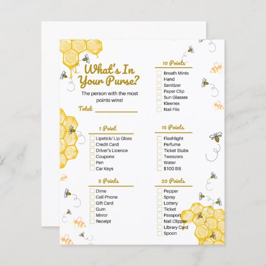 ハニービー赤ちゃんシャワーあなたの財布ゲームの中にあるものを (正面/裏面)