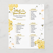 ハニービー赤ちゃんシャワーあなたの財布ゲームの中にあるものを