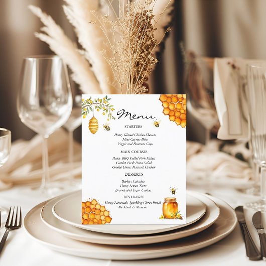 ハニービー赤ちゃんシャワーメニューカード