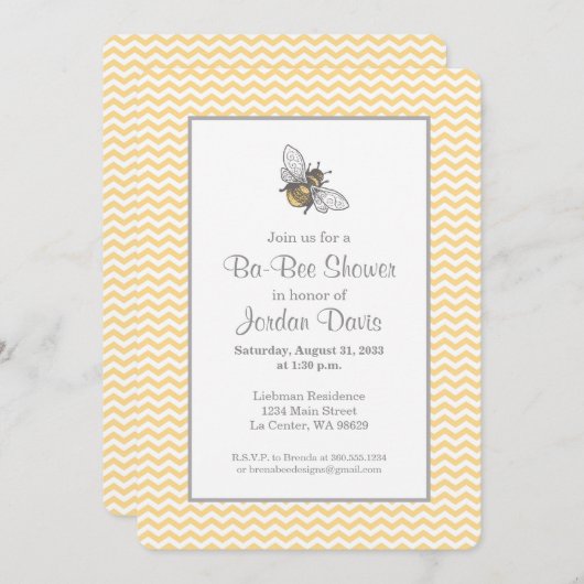 ハニービー赤ちゃんシャワー 招待状 (正面/裏面)