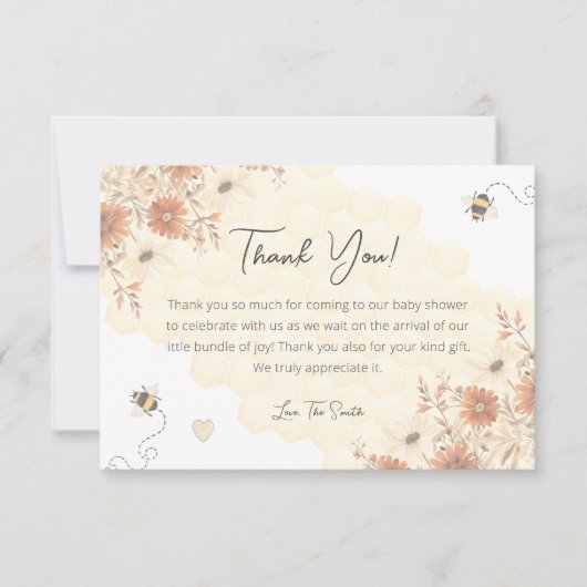 ハニービー野花男女兼用赤ちゃんシャワー サンキューカード (正面)