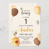 ハニービー1歳の誕生日パーティー 招待状 (正面/裏面)