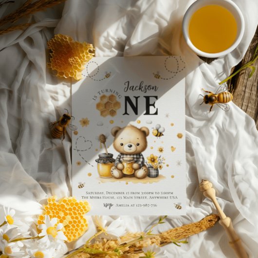 ハニービー1stバースデーベアーバースデーパーティー 招待状