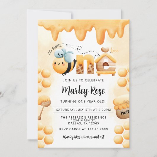 ハニービー1st誕生日パーティの招待状 招待状 (正面)