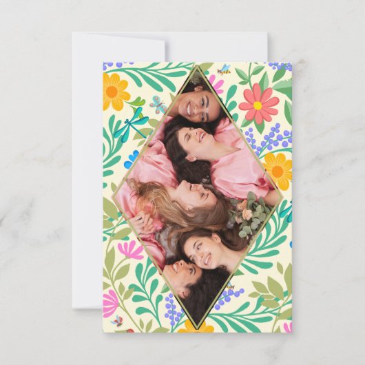 ハニービー、テングミ、蝶、トンボ、花 サンキューカード (正面)